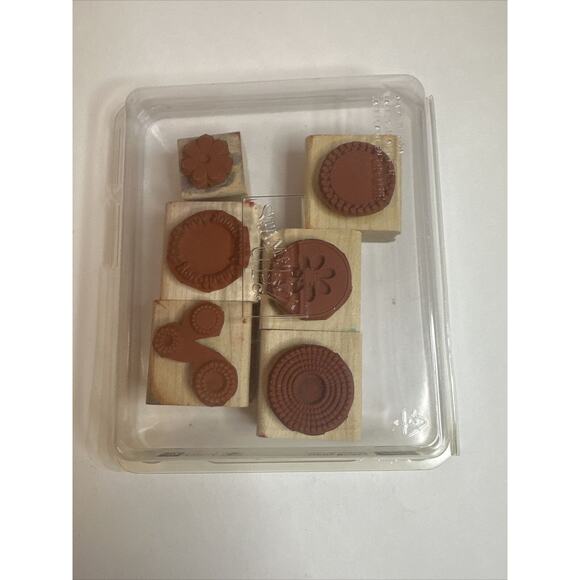 STAMPIN' UP Two-Step Stampin' Seeing Spots Set of 6 Wood Stamps EUC Flowers Dots - Picture 3 of 4